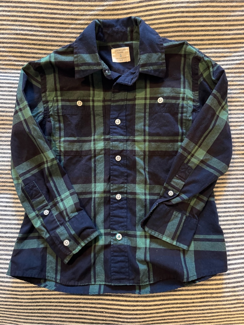 Kids Crew Cuts Navy and Green Plaid Button-Up Shirt - Size 4-5